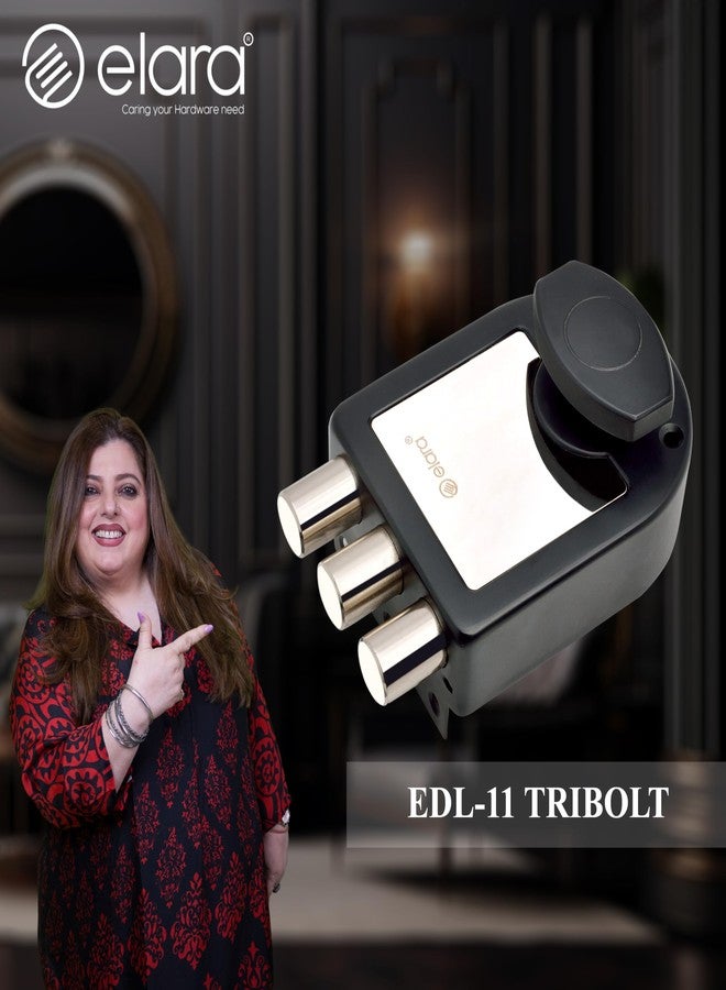 إلارا قفل باب Elara Tribolt 1CK للباب الرئيسي، مناسب للأبواب الخشبية، قفل باب خشبي يفتح من الداخل مع 4 مفاتيح نحاسية قابلة للعكس (لون أسود مطفي، EDL-11، Tri Bolt، Ultra Key) - Image 2
